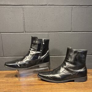 Kenneth Cole Photo Booth Black Leather Square Toe Ankle Beatle Boots Men’s 16